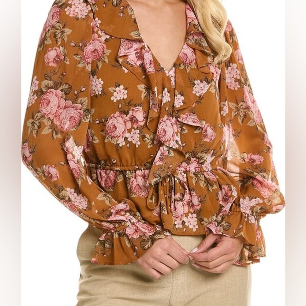 Women WAYF NWT ruffle, peplum v neck floral blouse - sz large gorgeous